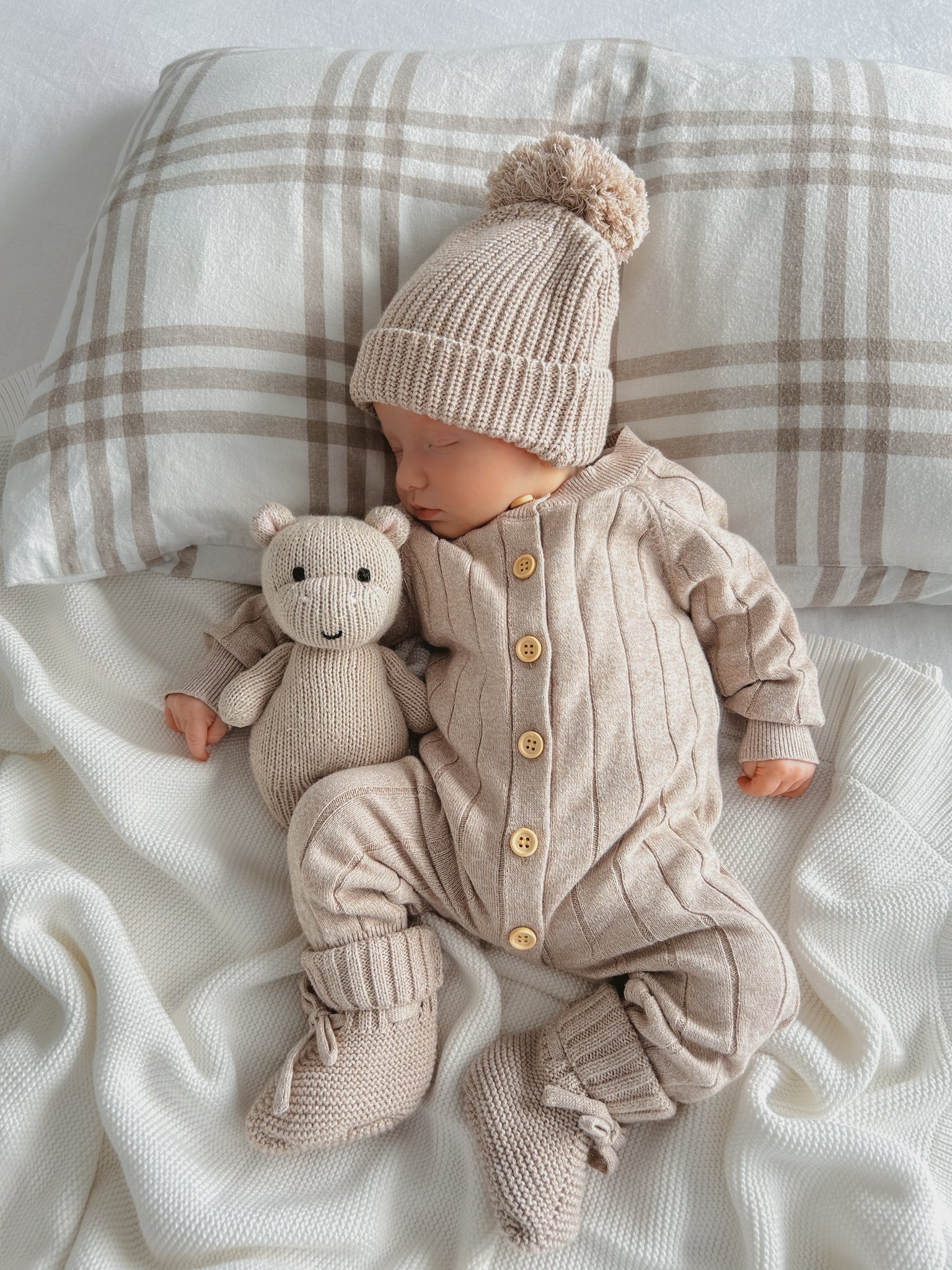 Ribbed Knit Romper - Fawn 3-6M