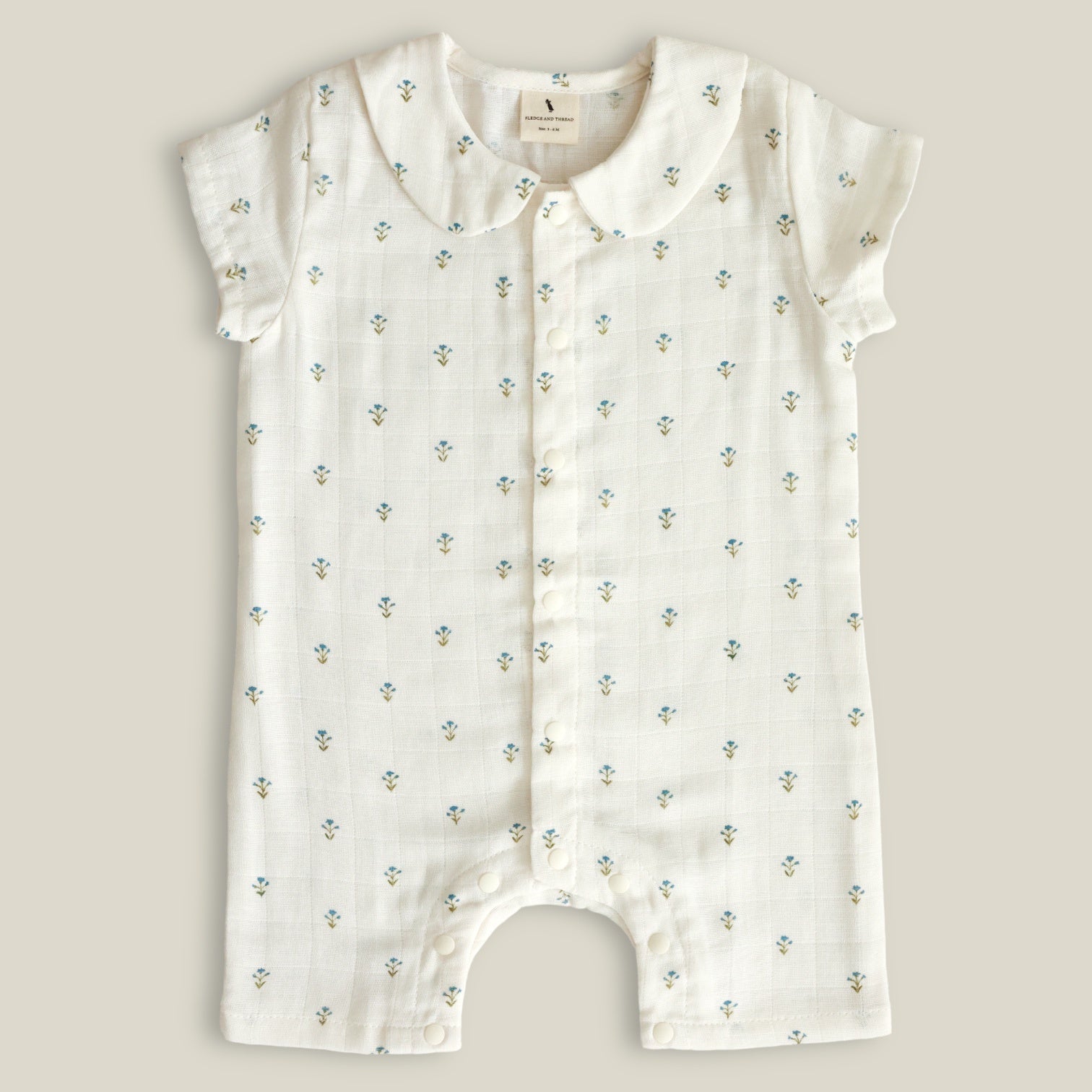 F&T Short Sleeve Bodysuit Blue Floral 12-18M