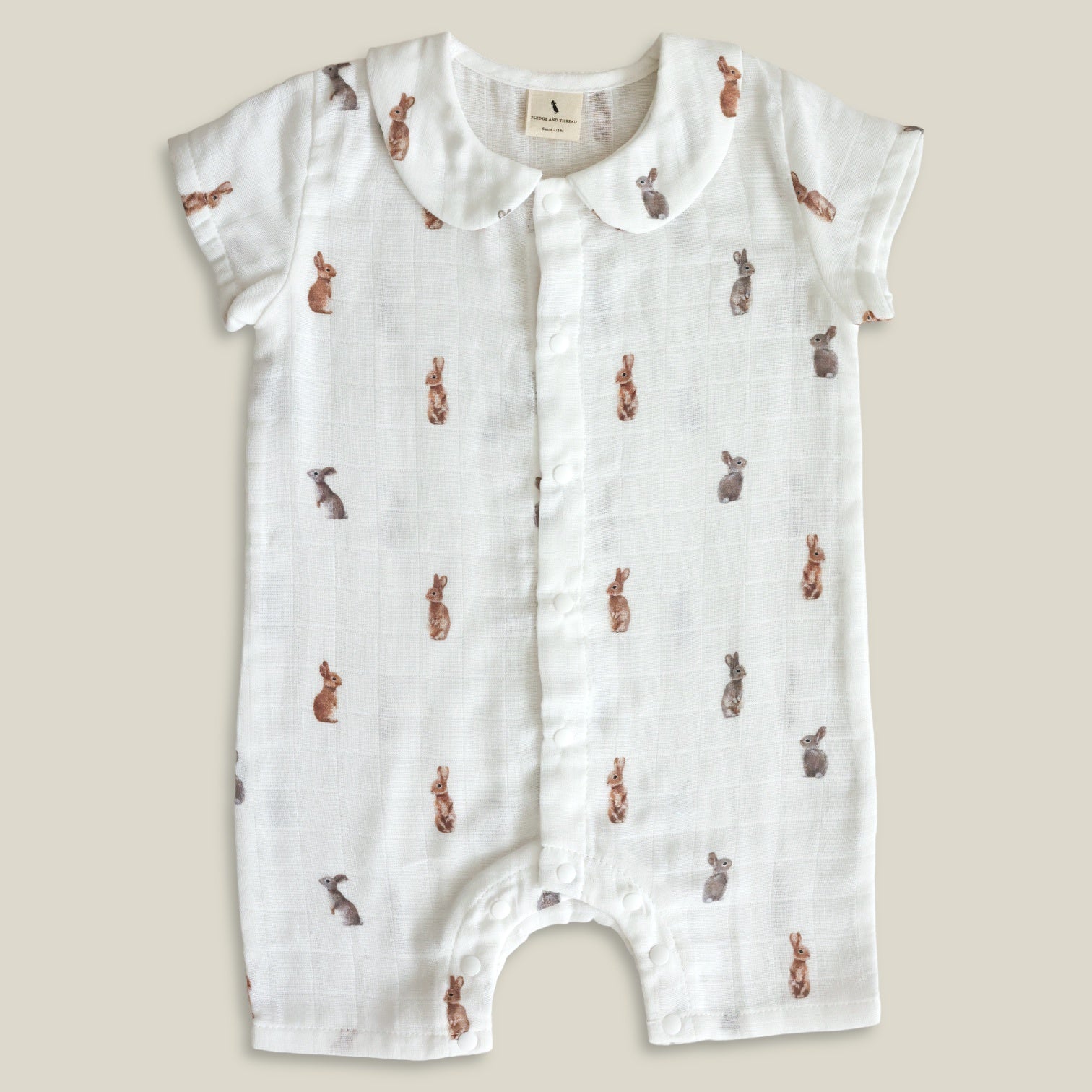 F&T Short Sleeve Romper Bunny 6-12M