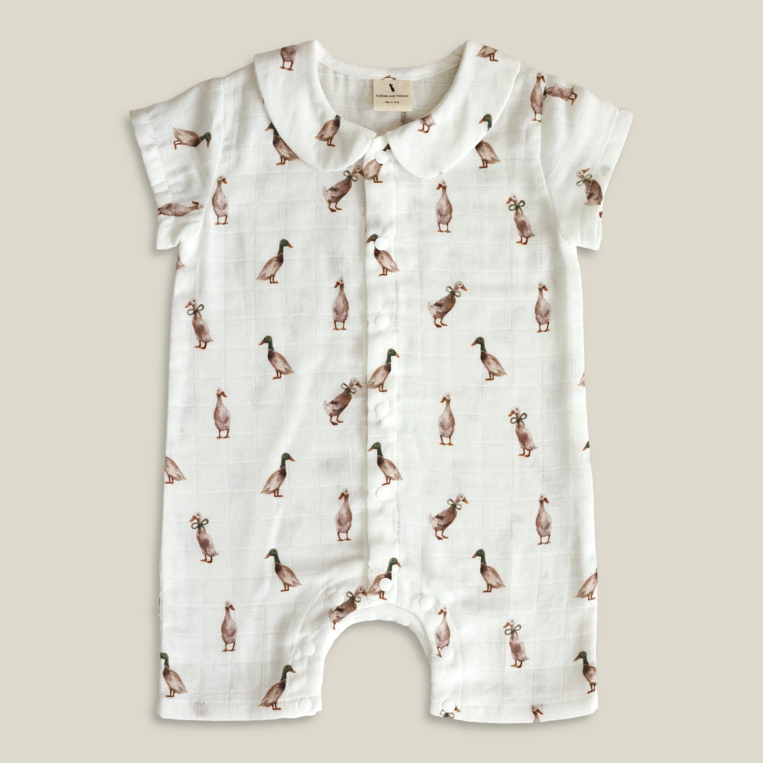 F&T Short Sleeve Romper Duck 6-12M