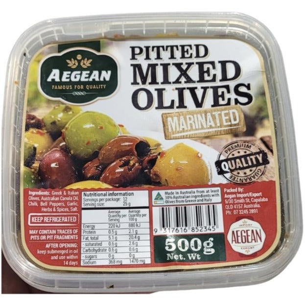 Aegean Pitted Mixed Olives Marinated 500g