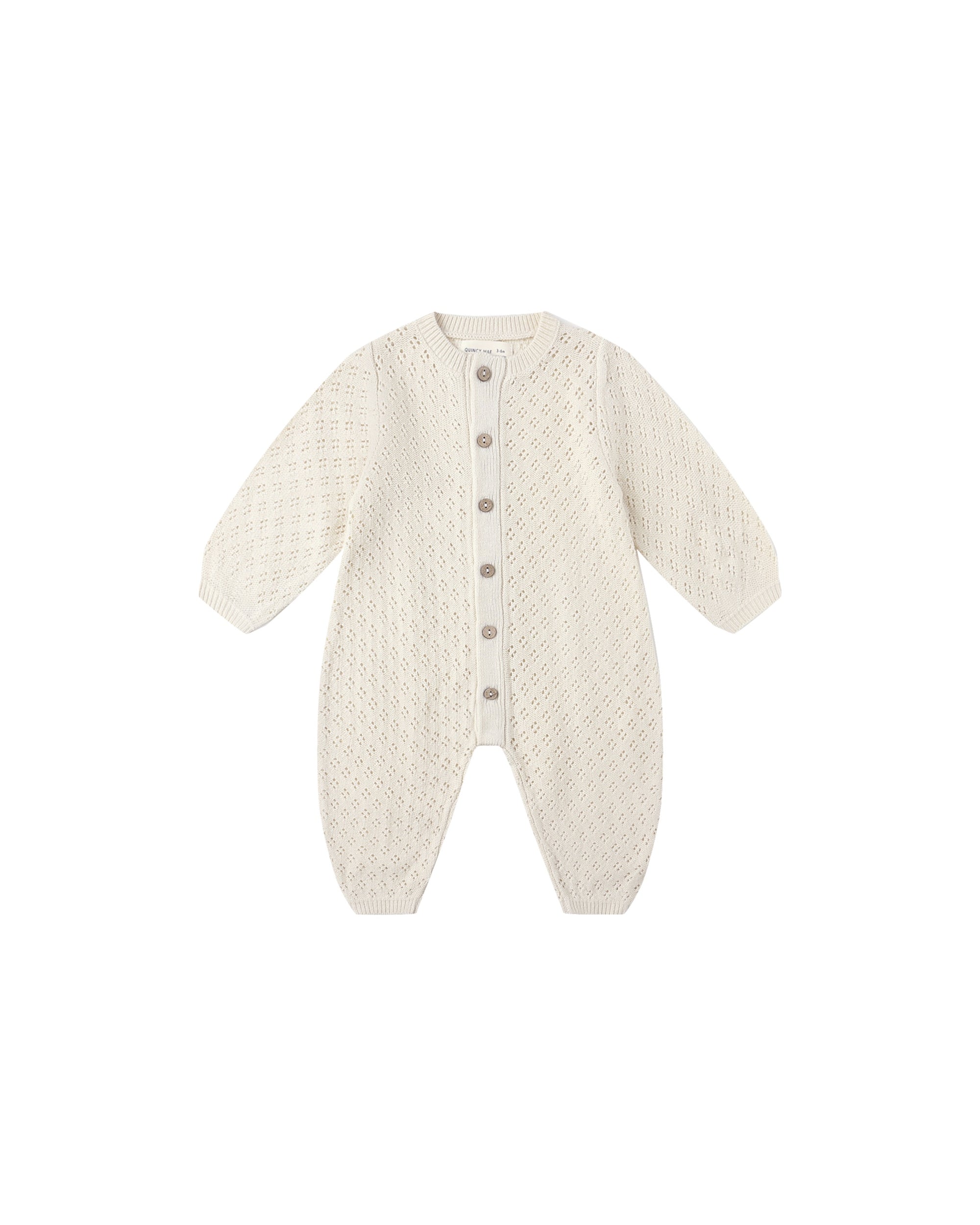 Quincy Mae Long Sleeve Bubble Romper Knit Natural 6-12m