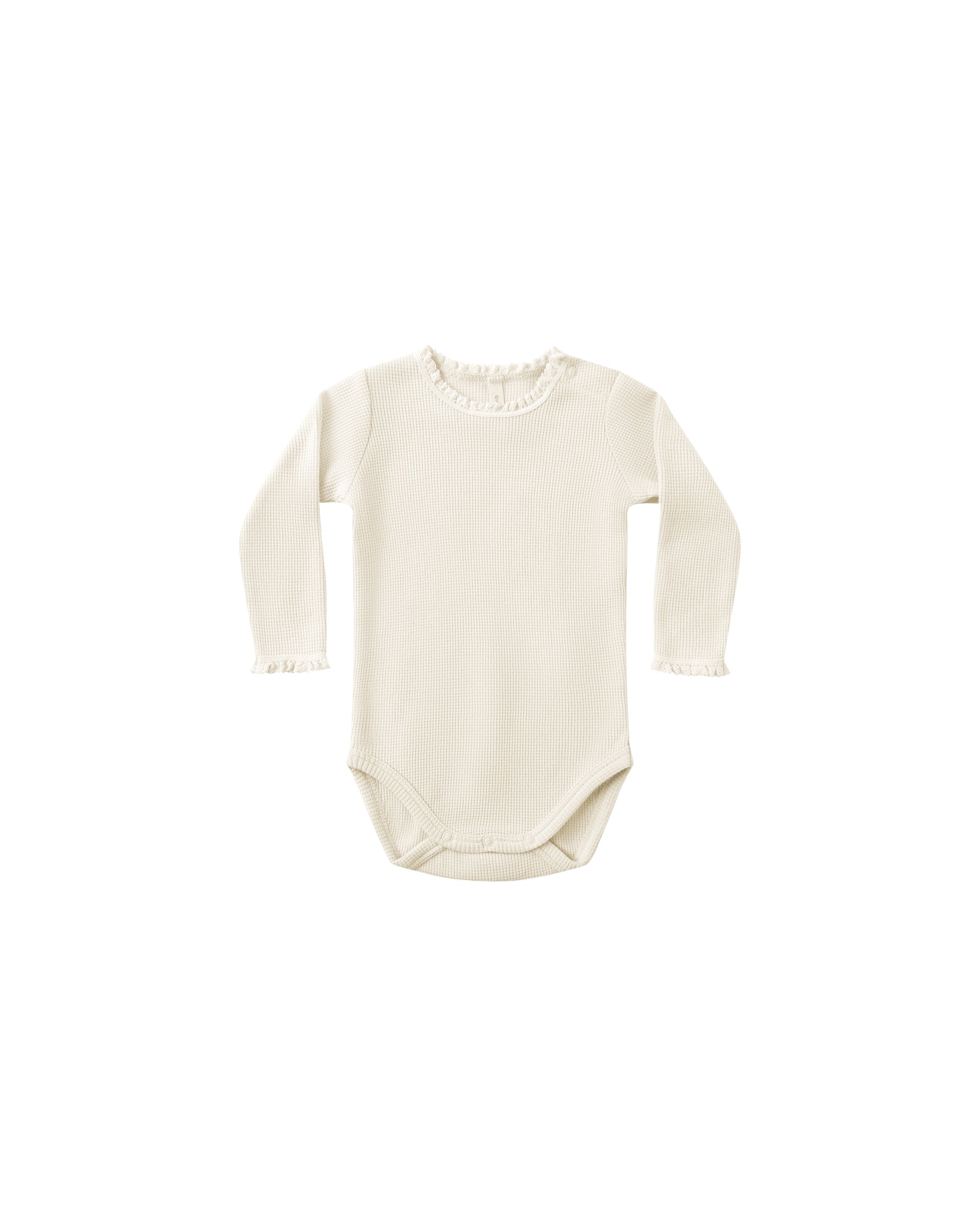 Quincy Mae Waffle Long Sleeve Bodysuit Natural 3-6m