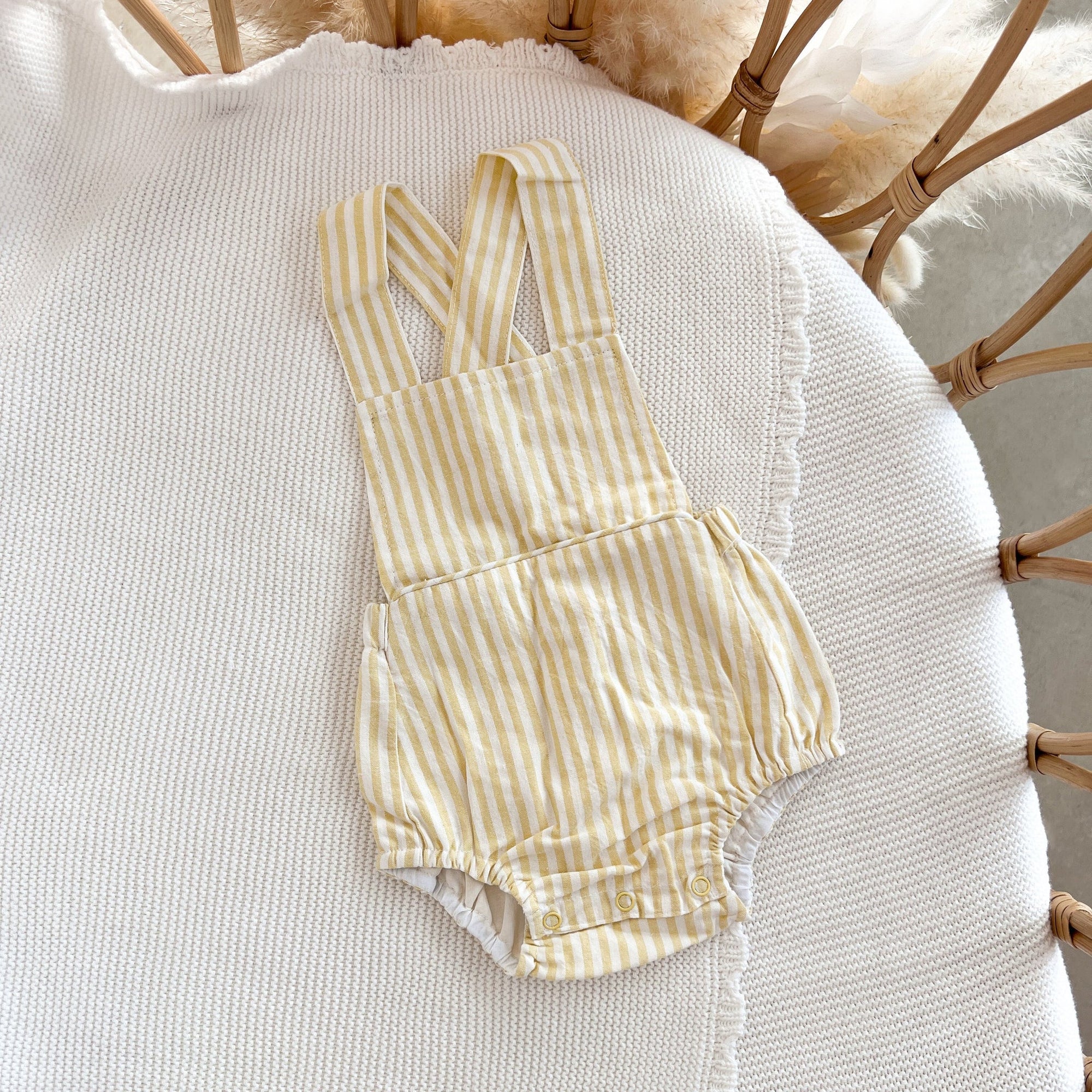 Yellow Stripe Cross Back Romper 6-12M