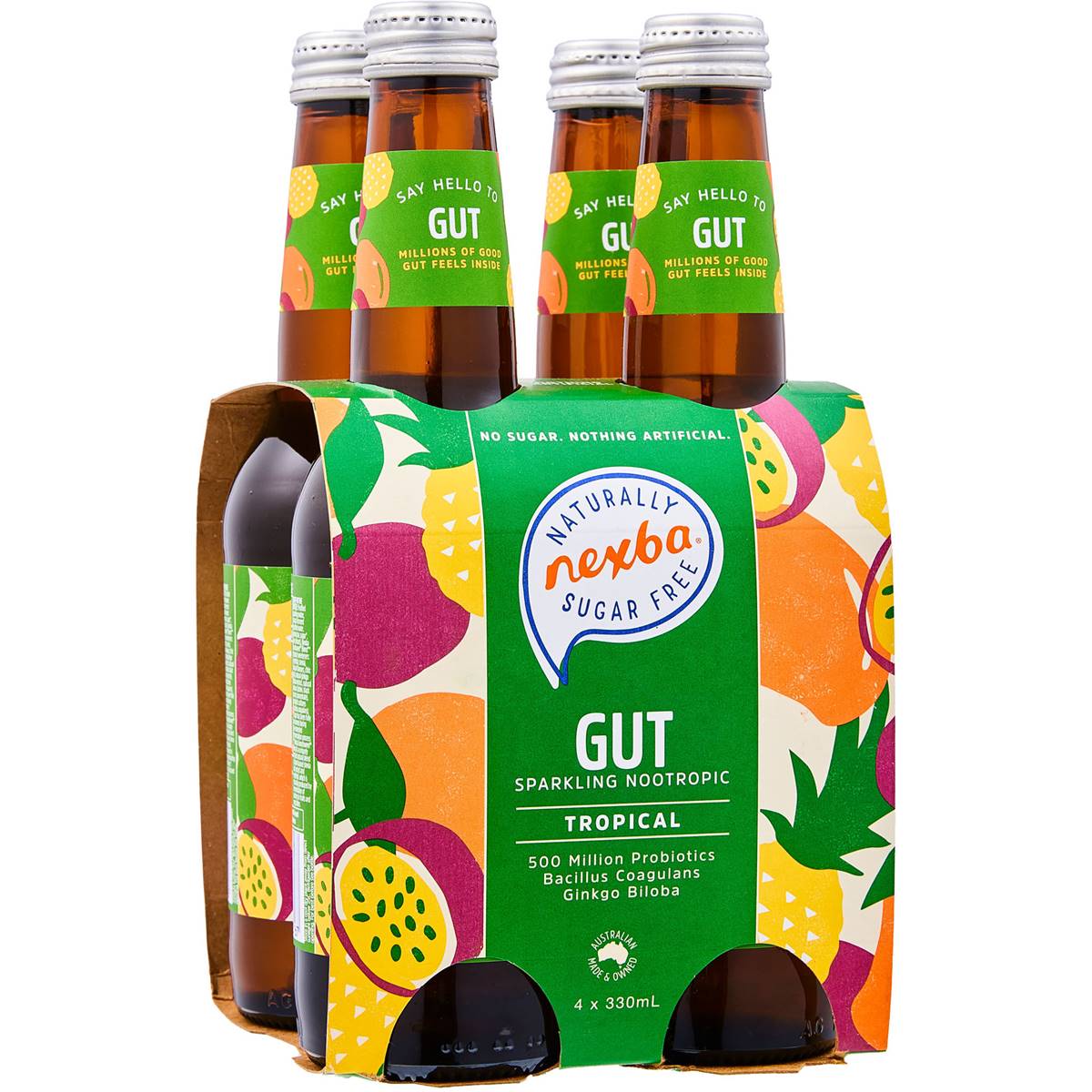 Nexba Tropical Gut Naturally Sugar Free Nootropic 330ml 4pk