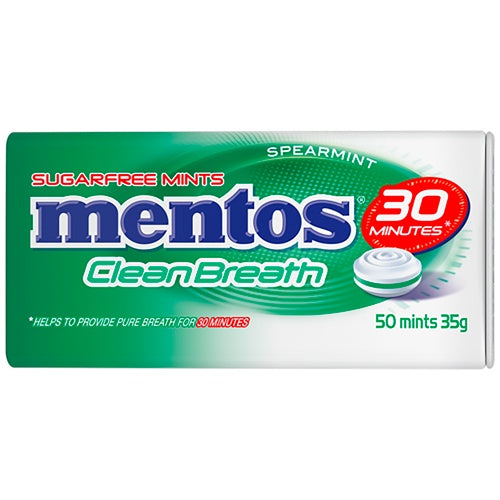 Mentos Clean Breath Sugarfree Mints Spearmint 35g