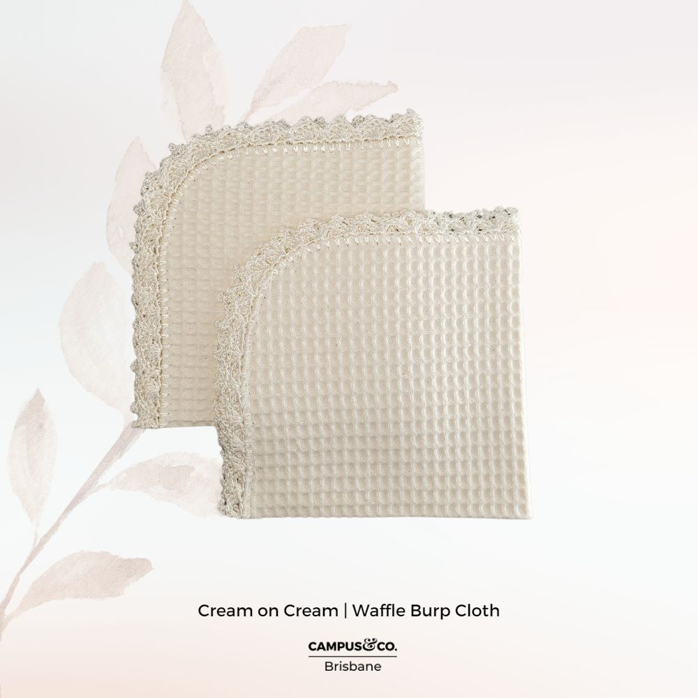 Waffle Burp Cloth  Cream With Cream Crochet