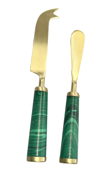 Marble Cheese Knife Set Green/Gold Set 2
