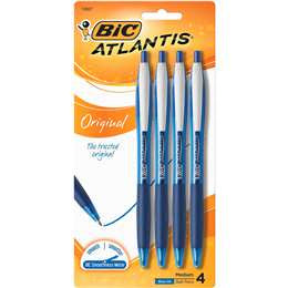 Bic Atlantis Retractable Pen Blue 4pk
