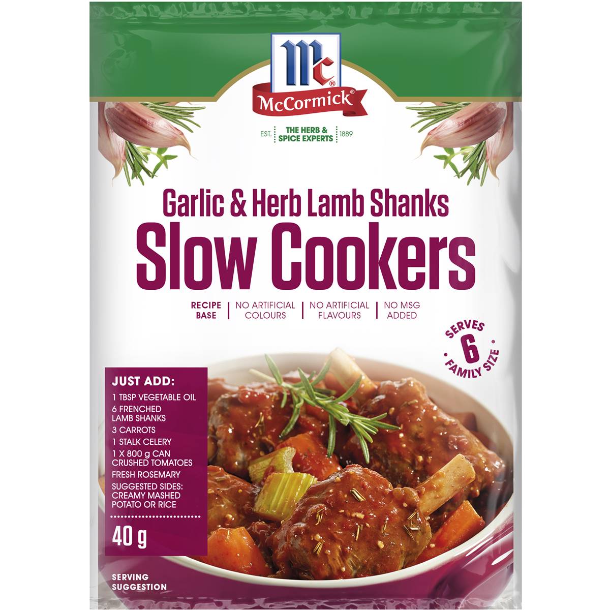 McCormick Slow Cookers Garlic & Herb Lamb Shanks 40g