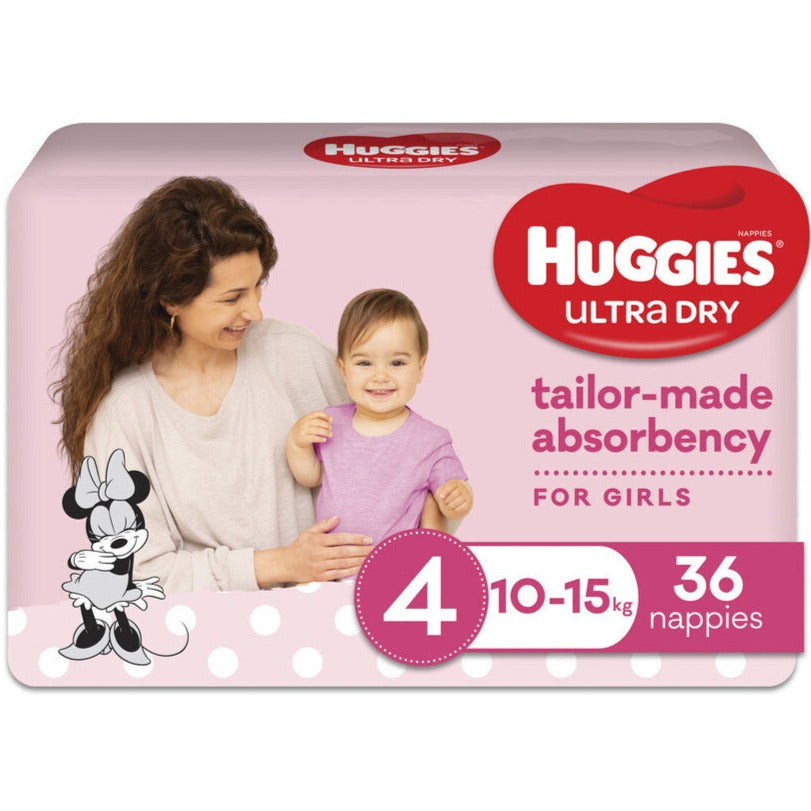 Huggies Ultra Dry Nappies Size 4 10-15kg Girl 36pk