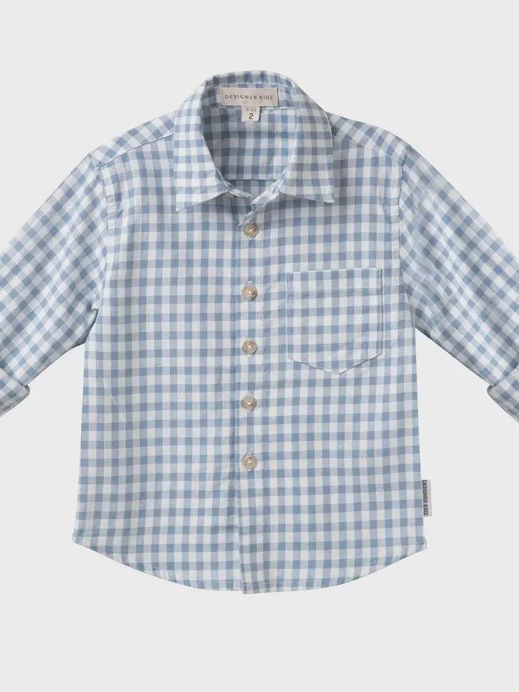 Oliver Long Sleeve Gingham Shirt Blue Size 4