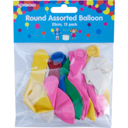 Korbond Round Balloons Assorted Colours  12 Pack