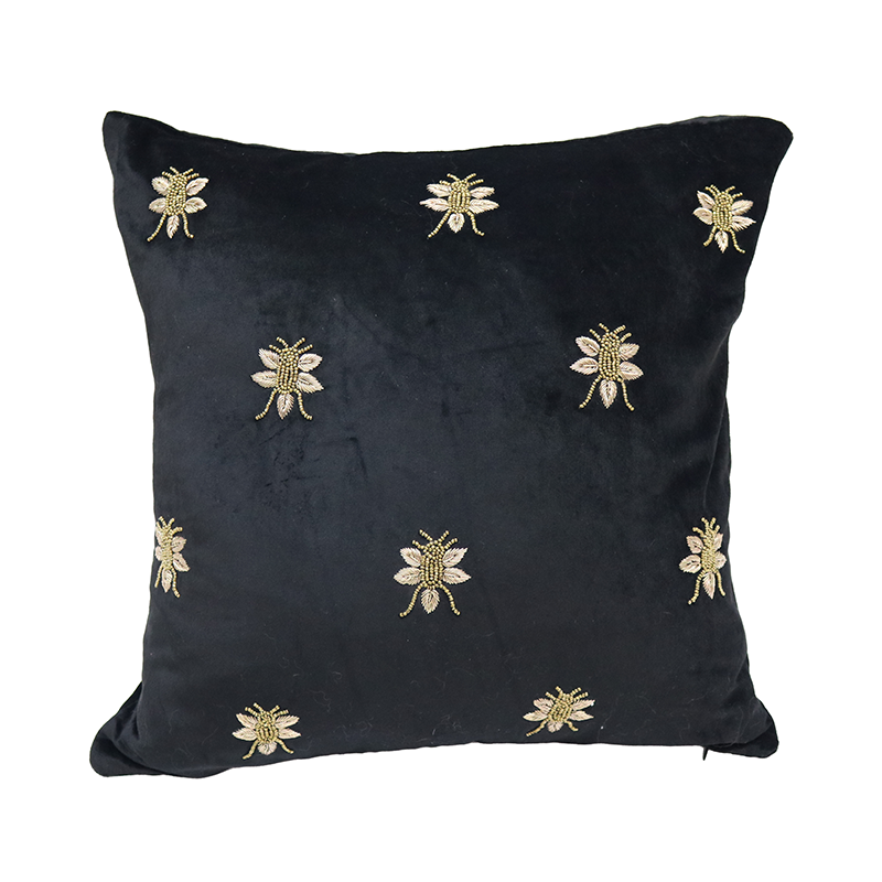 Bee Embroidered Cushion 45x45cm Black