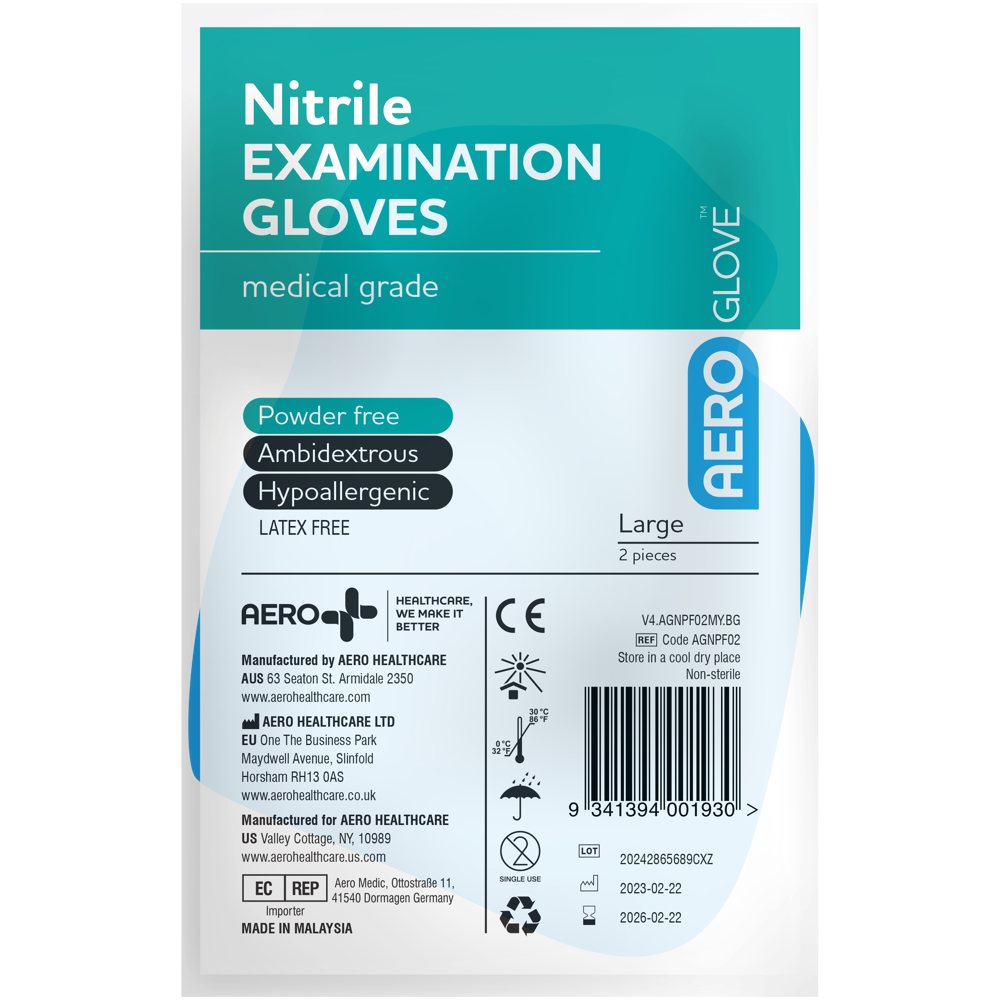 AEROGLOVE Large Nitrile Powder-Free Gloves - 3Pairs