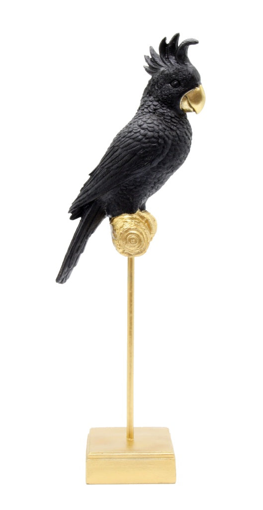 Cockatoo on stand, Black and Gold - 50cm
