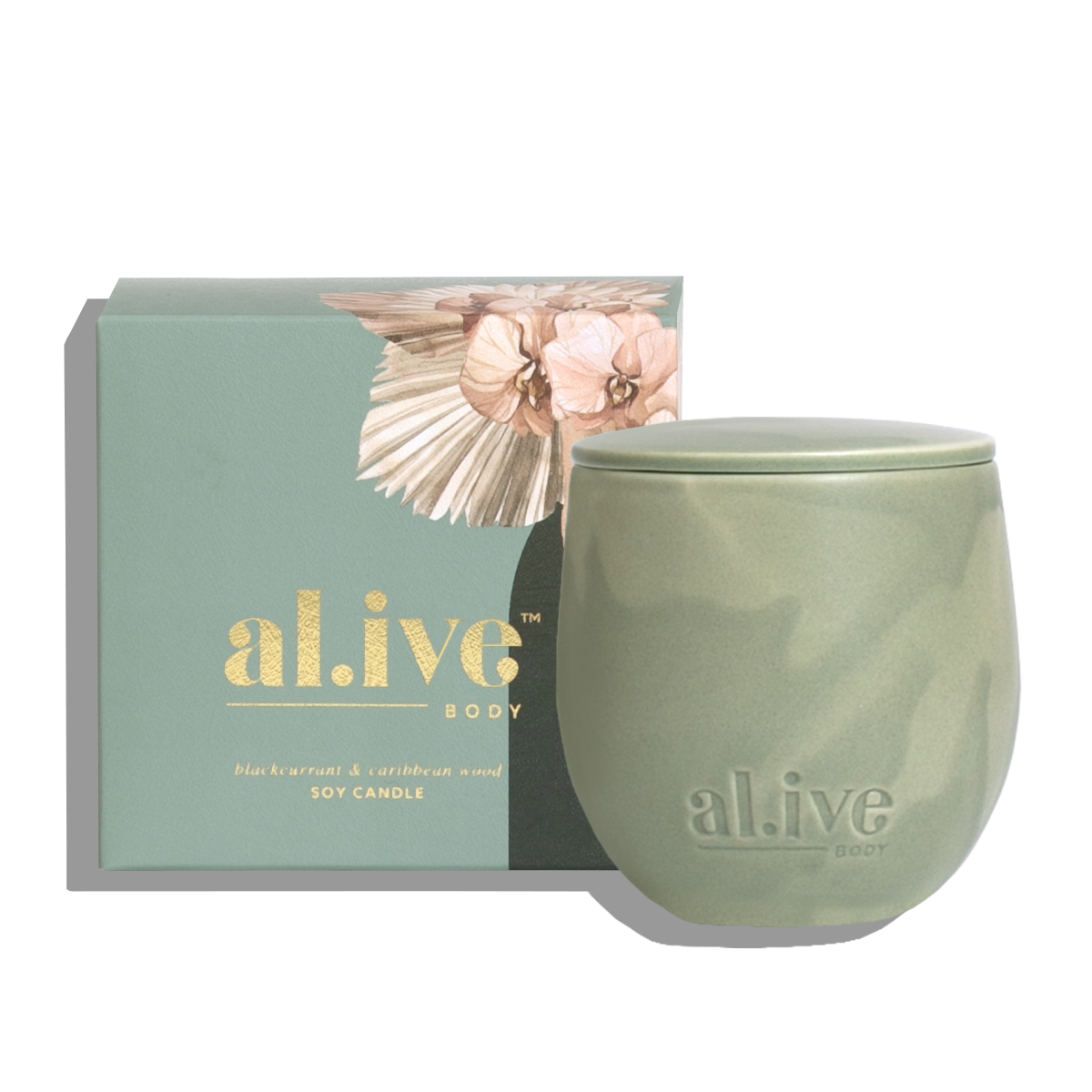 Alive Blackcurrant & Caribbean Wood Soy Candle  - Green 295g