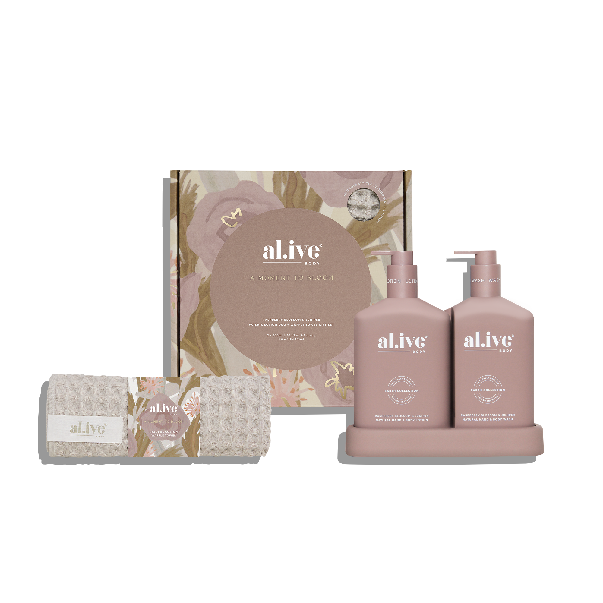 Alive Wash & Lotion Duo + Waffle Towel Gift Set - A Moment to Bloom