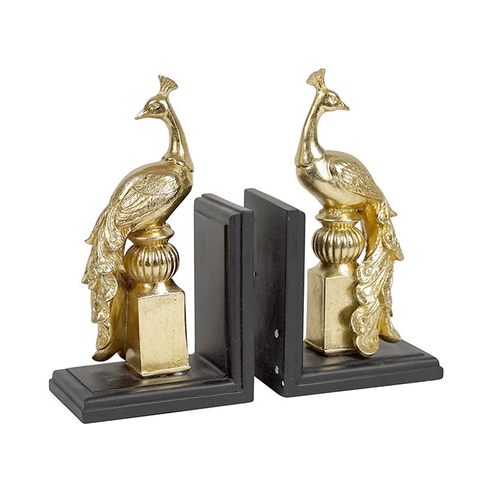 Peacock Resin Bookends Gold/Black