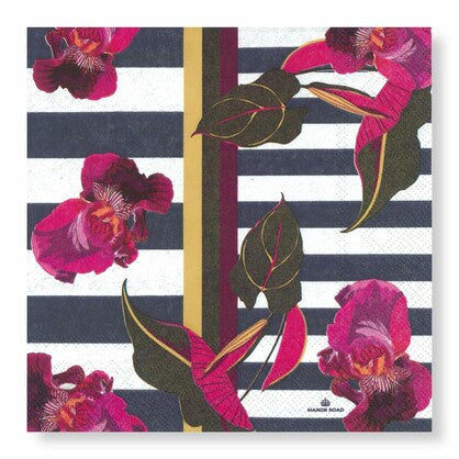 Manor Road Luncheon Napkins Orchids On Stripes 20pk