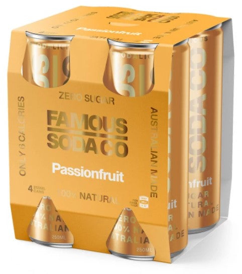 Famous Soda Co Passionfruit Pack 4 x 250ml
