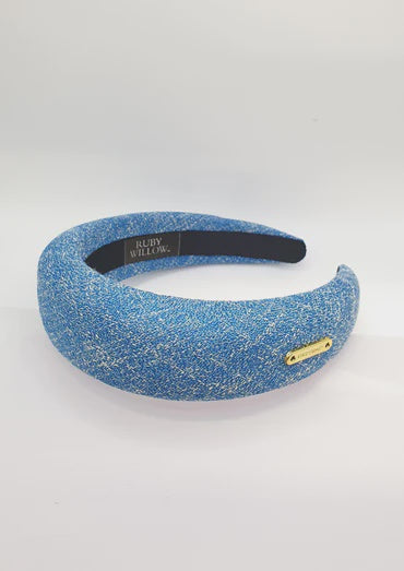 Jocelyn - Cornflower Blue Linen Padded Hairband