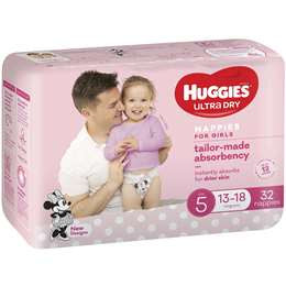 Huggies Ultra Dry Nappies Girls Size 5  13-18Kg  32pk