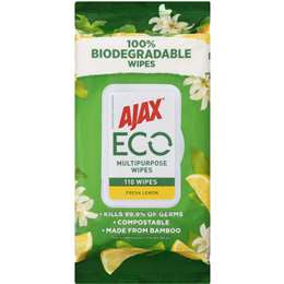 Ajax Eco Antibacterial Disinfectant Cleaning Wipes Lemon 110pk