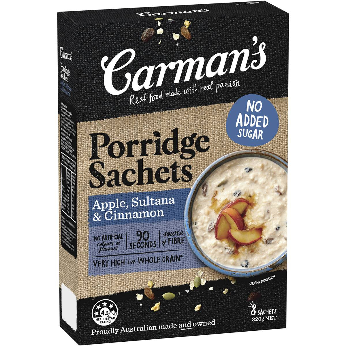 Carman's Gourmet Porridge Sachets Apple Sultana & Cinnamon 8x320g