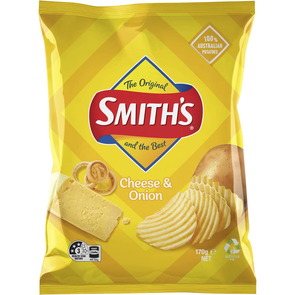 Smiths Crinkle Cut Potato Chips Cheese & Onion 170g