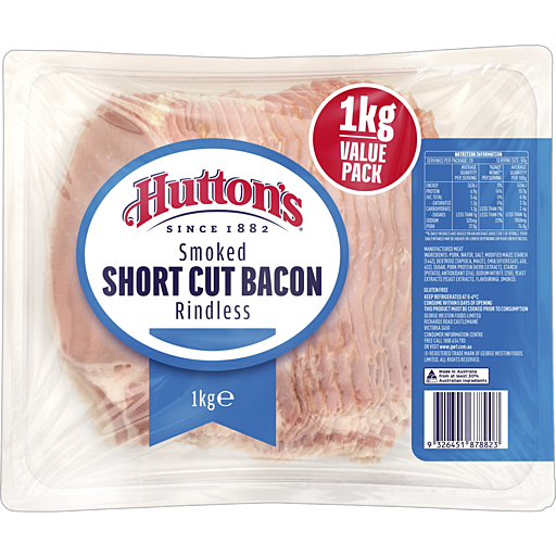 Hutton Shortcut Bacon Rindless 1kg
