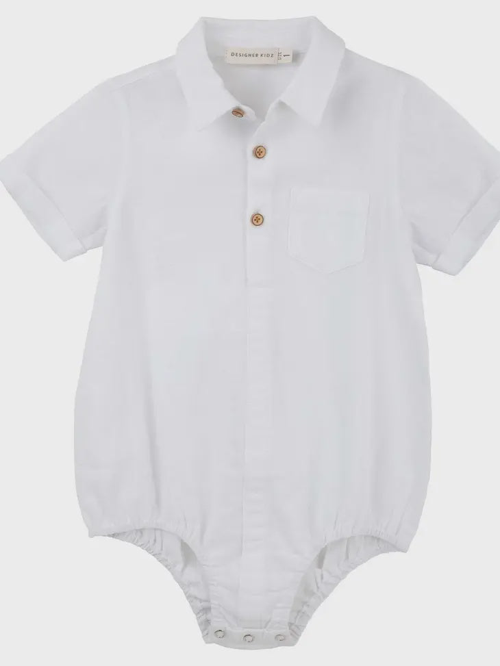 Archie S/S Button Romper - Ivory