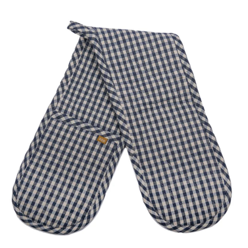 Gingham Double Oven Glove Blueberry