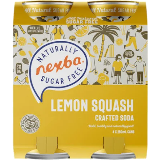 Nexba Lemon Squash Crafted Soda Cans 250ml x 4pk
