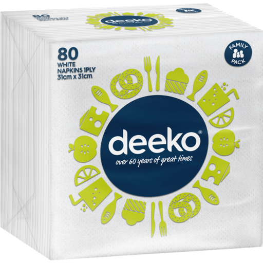 Deeko White Serviettes 1 ply 80pk