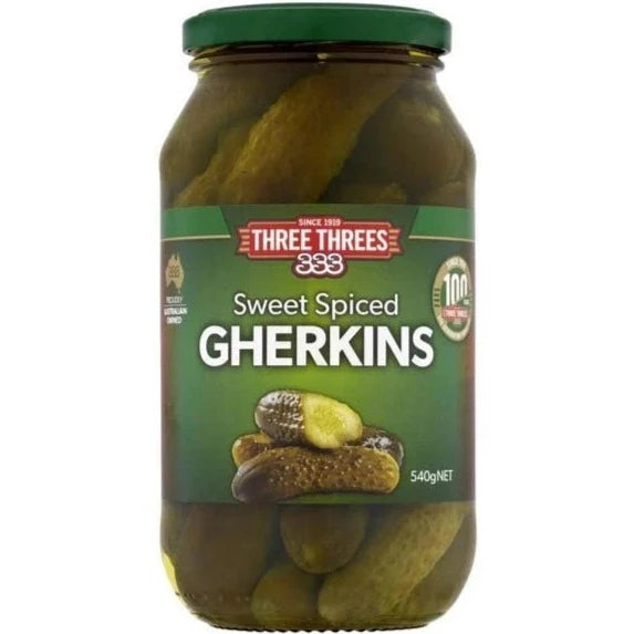 Three Threes Gherkins Sweet Spiced 540g