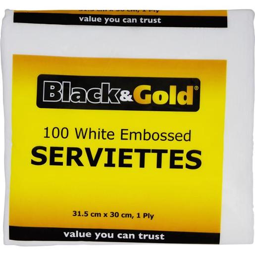 Black & Gold White Serviettes 1 ply 100pk