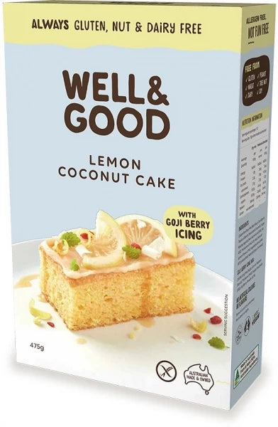 Well & Good Lemon Coconut Cake Mix with Gojiberry Icing GF 475g
